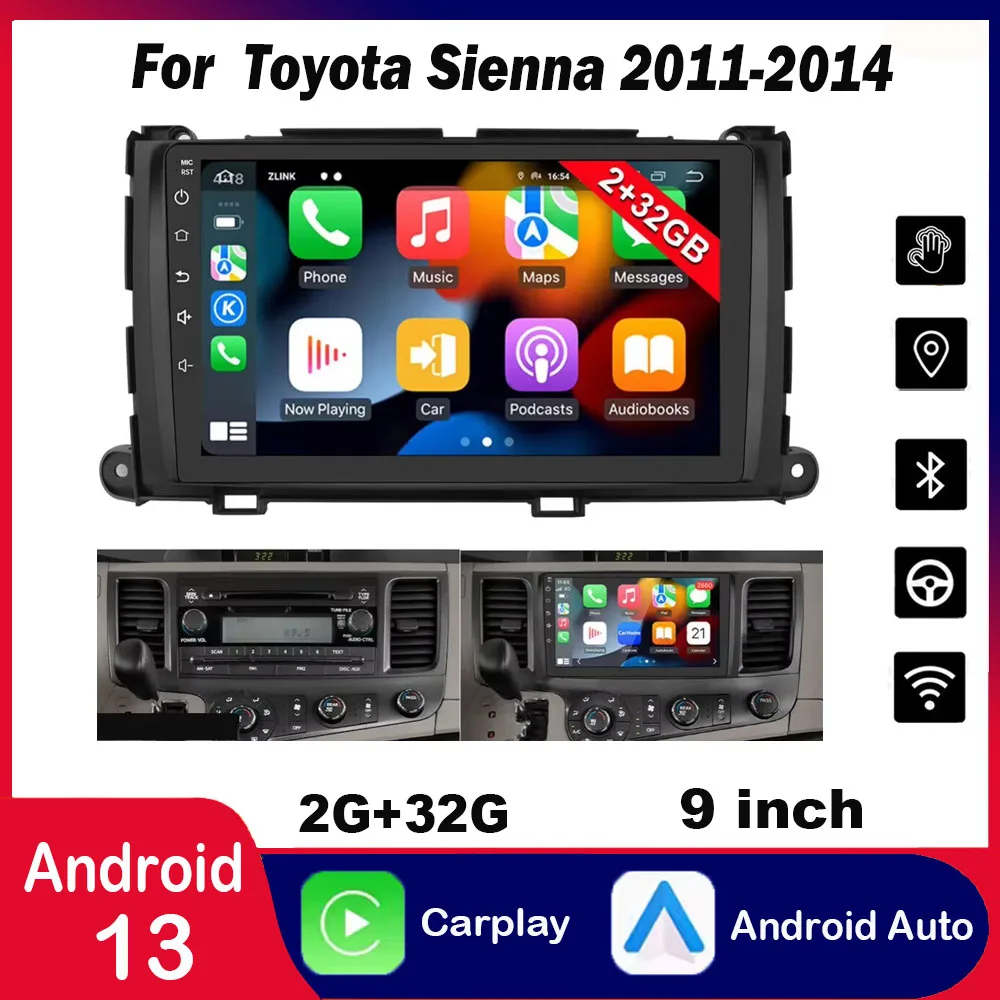 

Car Radio with Carplay & Android Auto for Toyota Sienna 2011-2014 IPS Touchscreen Screen Support Backup Camera GPS FM Navi SWC