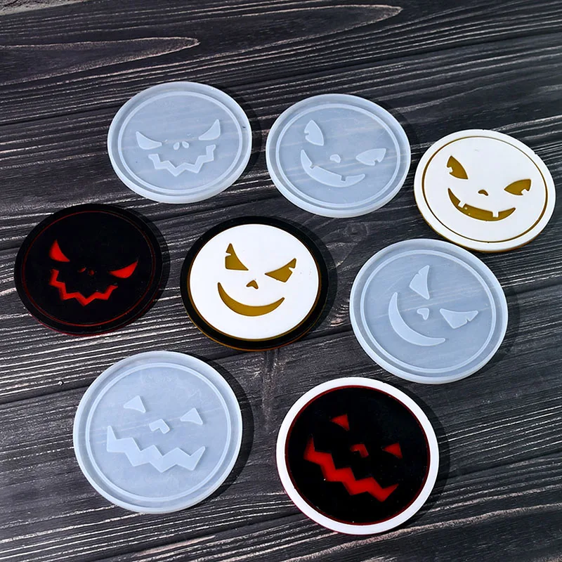 Ghost Faces Coaster Epoxy Resin Mold Handmade Cartoon Tray Silicone Mold DIY Crafts Halloween Home Desktop Decor