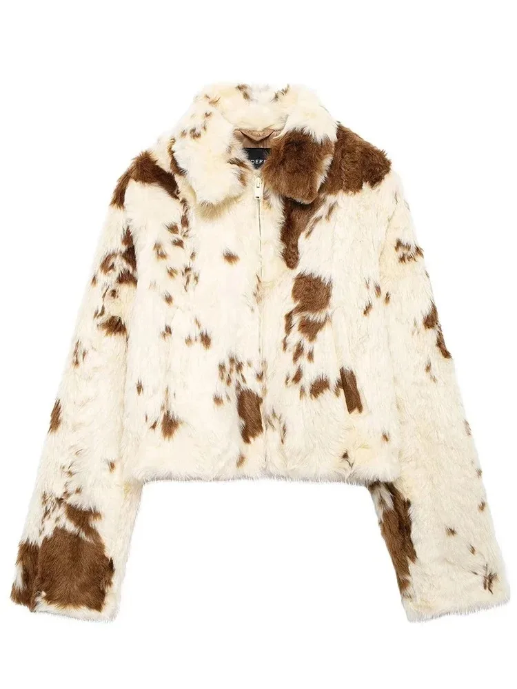 

Women's Fashion 2024 Fall and Winter New Lapel Side Pocket Front Zipper Design Long Sleeve High Street Warm Jacket