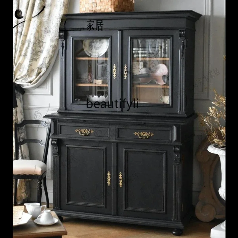 

retro solid wood dining side cabinet/classical black locker/storage entrance cabinet0294