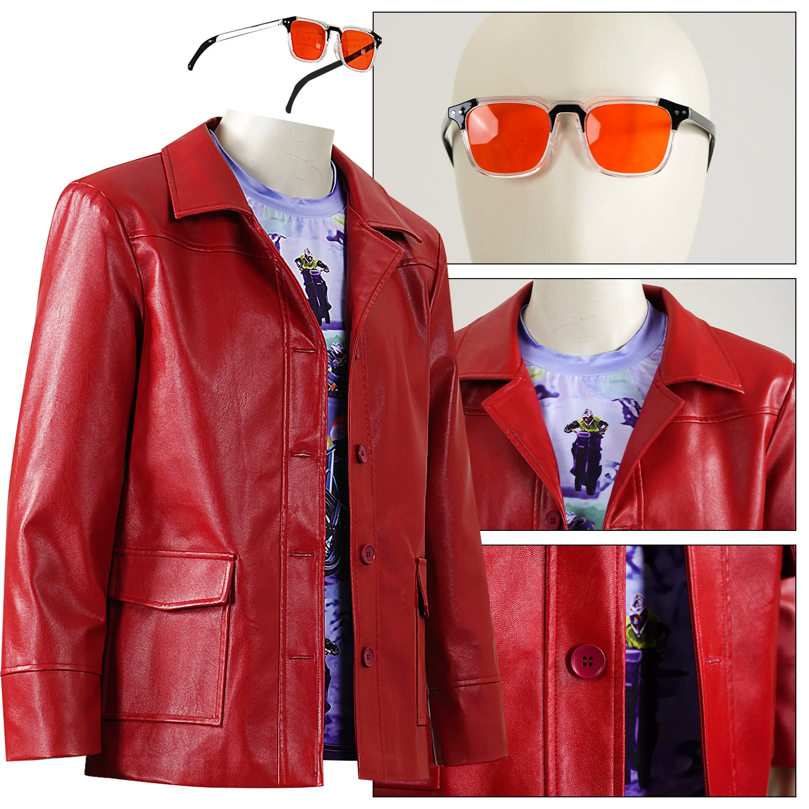 Kép 4: 3PCS Bírkózik Bunkó tyler kabát cosplay Első lépés Mozidarab durden bőrből Alvóhely vel Ing glasse Halloween Farsang Avatás Angol kosztüm Férfi Felnőtt