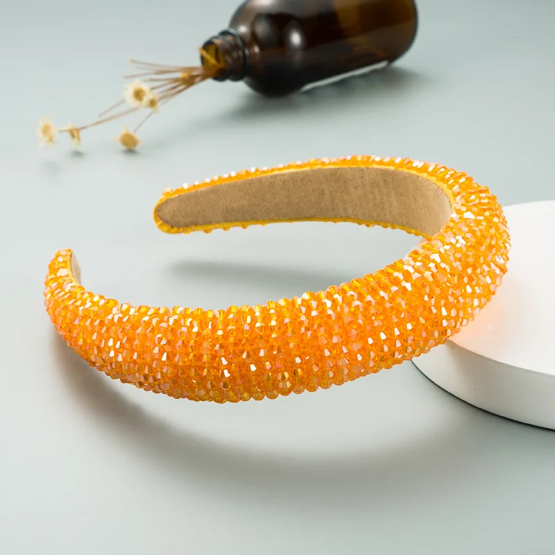 Luxury Baroque Orange Headband Hair Accessories Women Thickened Sponge Embroidery Prom Full Rhinestone Hairband Hair Hoop