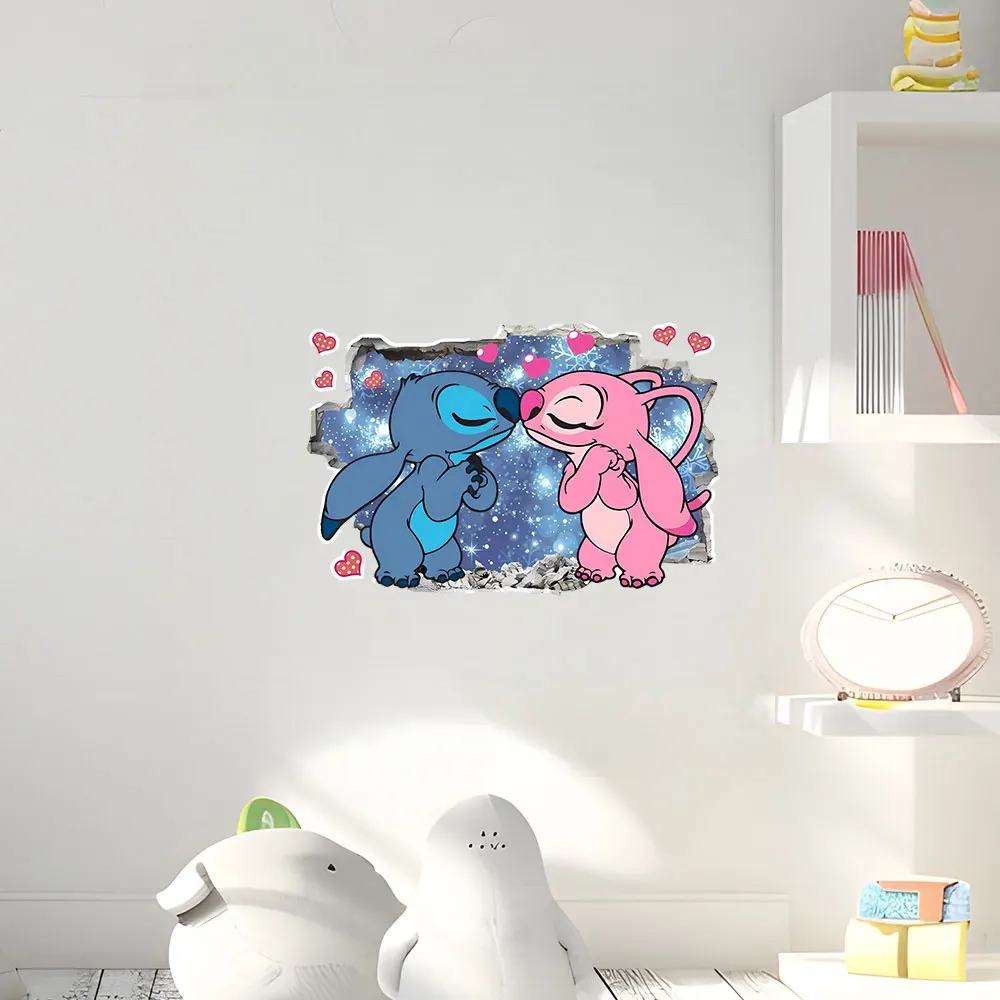 1 ملصق ديزني ليلو وستيتش أنجل ذو طابع مزدوج - تصميم كرتوني، مناسب لتزيين المنزل، يمكن استخدامه على الجدران والنوافذ والممرات والمرايا والجدران المزخرفة