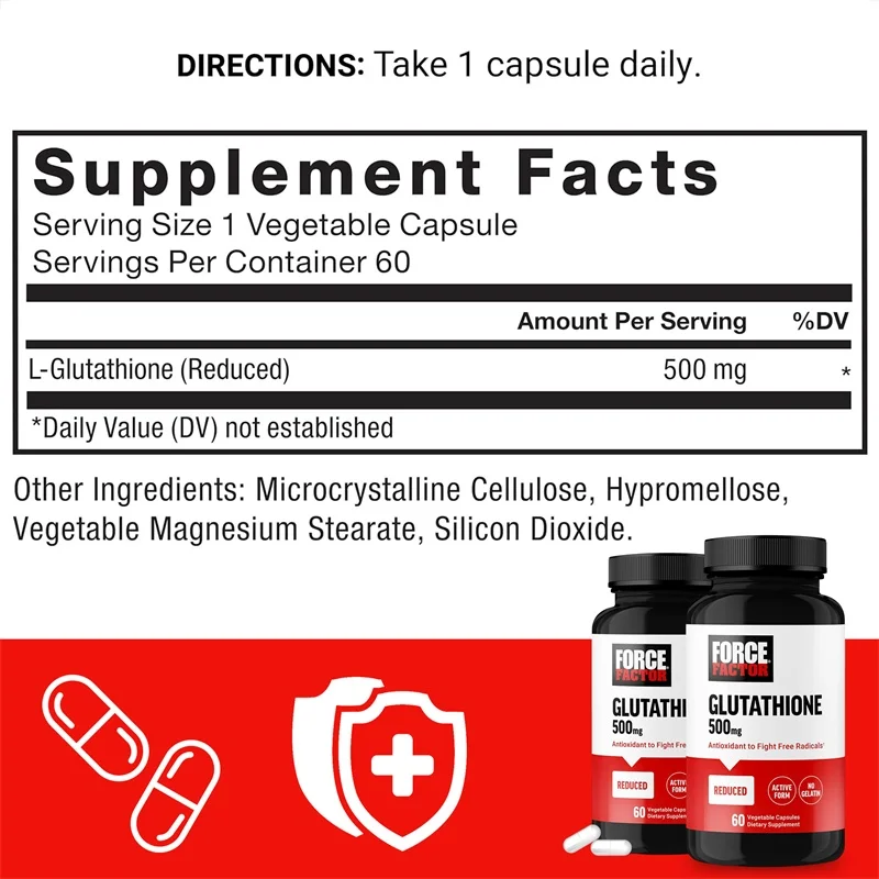Glutathione Capsules - Potent Skin Antioxidant Detoxification Support, Free Radical Neutralizer Vegan, Non GMO