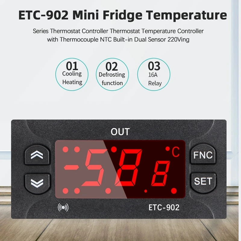 ETC-902 220V AC Controlador de temperatura digital Termostato Termorregulador Incubadora com sensor de alta precisão