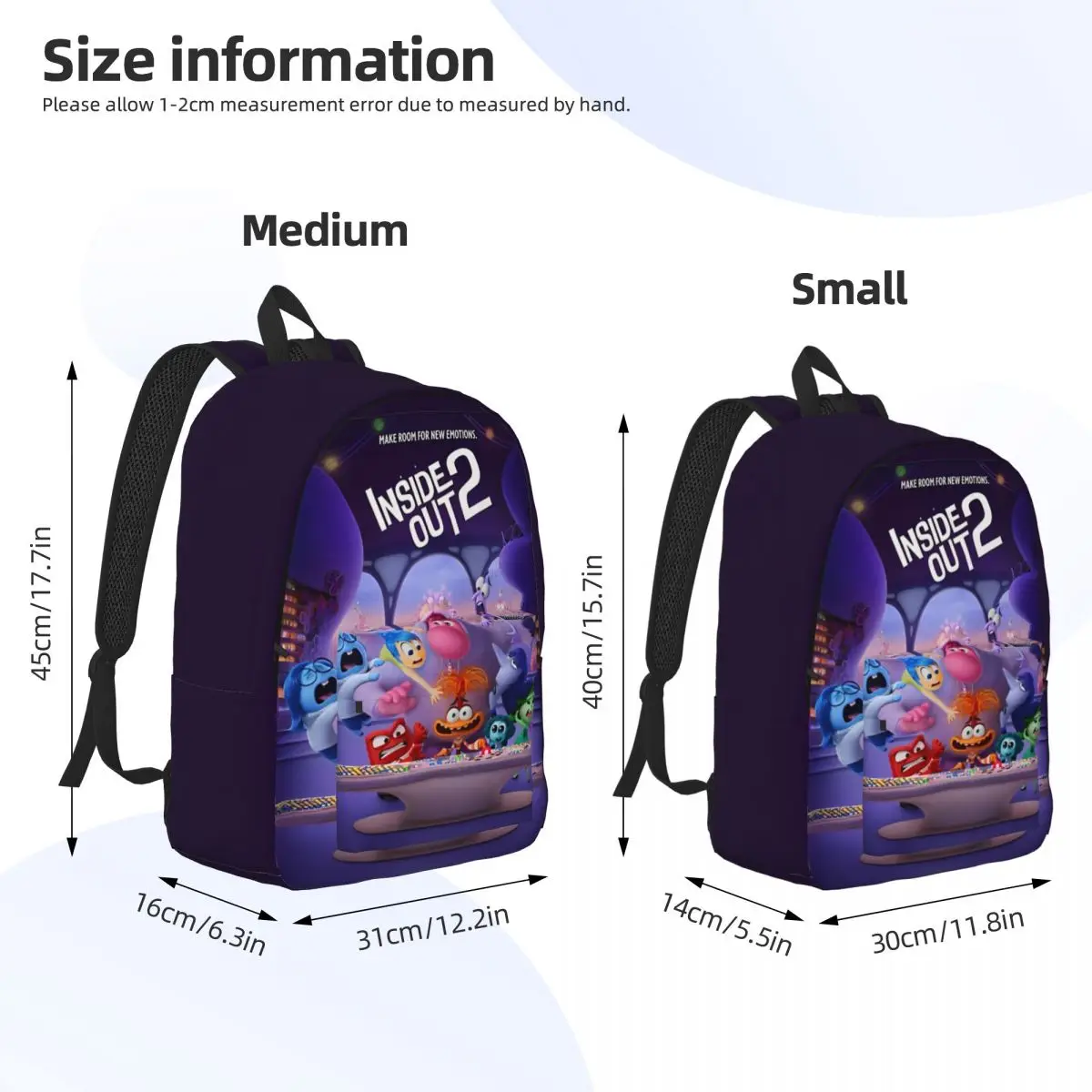 Inside Out Cartoon Backpack for Preschool Primary School Student Bookbag Boy Girl Kids Daypack Outdoor