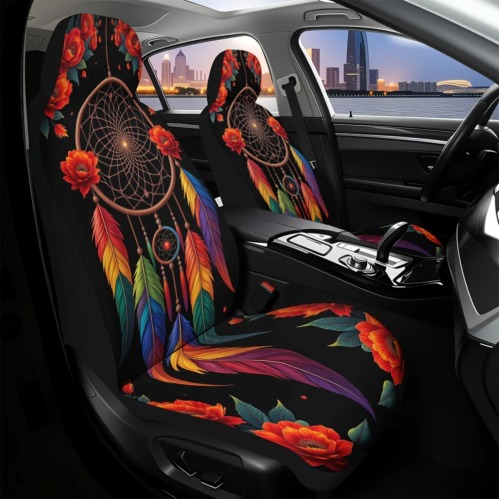 2pcs, Colorful Dreamcatcher Bohemian Pattern Car Seat Covers, Soft Washable Fabric, Decorative Upgrade Adds Stylish Touch, Enha