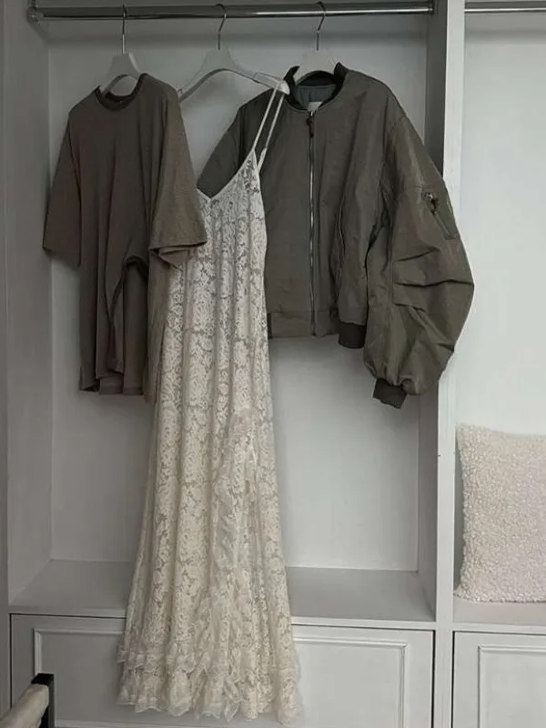 

Ретро нестандартная футболка ort Sve, женская летняя новинка, кружевная юбка с боковым разрезом, комплект из двух предметов, комплект для поездок на работу, чистая электронная коммерция