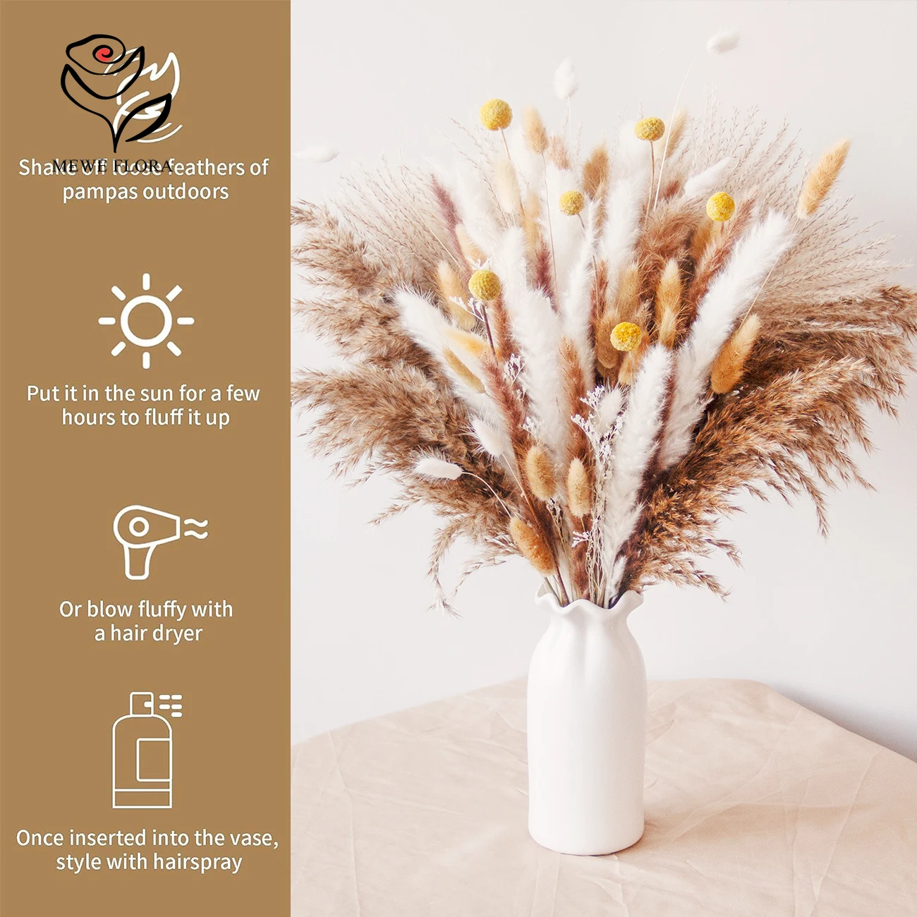 96pcs Pampas Dried Flowers Bunny Tails Grass Bouquet Wedding Party Decor Artificial Flower Reeds Pampa Boho Home Vase Decoration