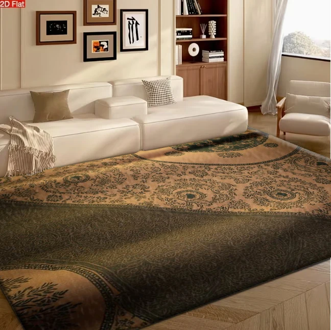 Luxury Green Gold Persian Pattern Carpet Flooring Classic Ornate Home Decor Area Rug for Room