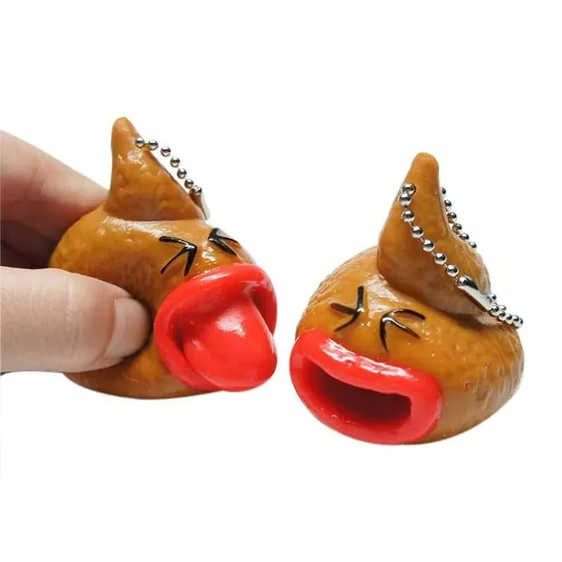 1Pc Mini Funny Cute Creativ SqueezeTongue Pop Out Toy Sensory Prank Props Poop Key Chain Pendant Halloween Decorations Gifts