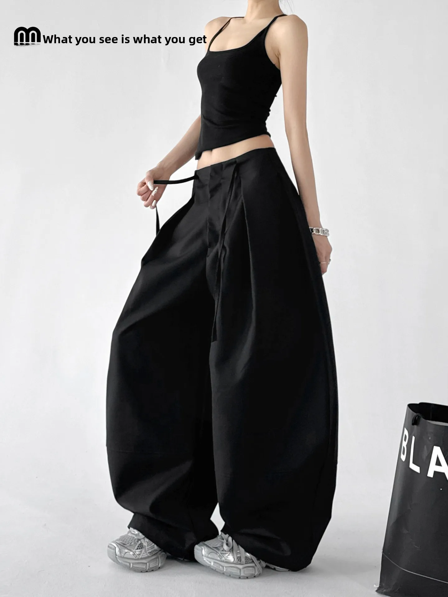 

Женские брюки с высокой талией и широкими штанинами, черные, весна 2026, свободные, стройнящие, повседневные, универсальные, длинные брюки-костюм