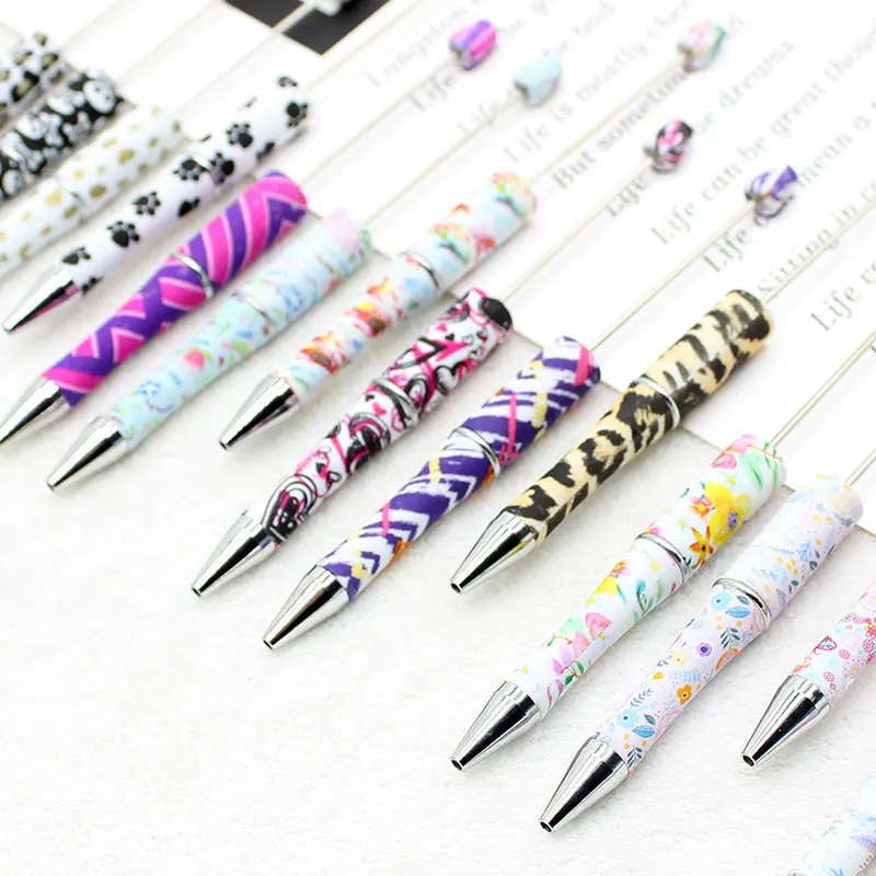 70Pcs Plastic Beaded Pen Students Diy Ballpoint Pen Floral Beaded Pen