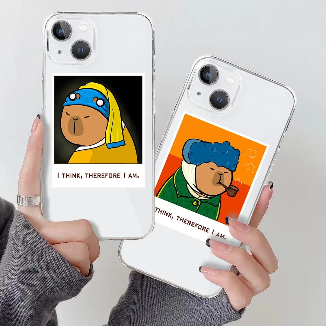Capa Padrão Van Gogh para Apple iPhone, iPhone 11, 14, 15 Pro Max, 12 Mini, 13 Plus, SE, Capa Transparente, Abstrato, Capy Bara