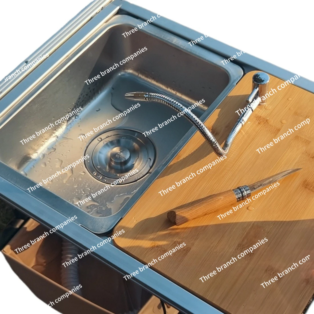 T طاولة التخييم وحدة واحدة بالوعة وحدة مزيج صنبور حوض الخضار #3