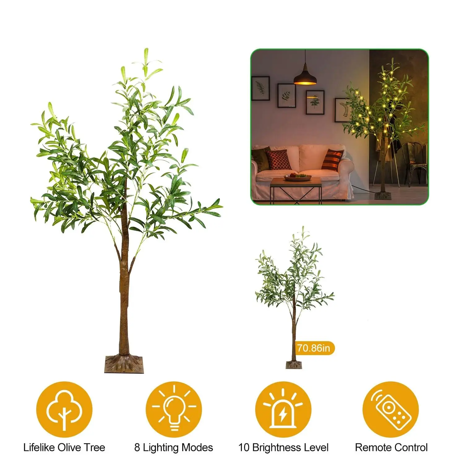 6FT Olive Tree - 300 Pcs Warm White Light Faux Greenery, 8 Modes & 10 Brightness Levels, Decor