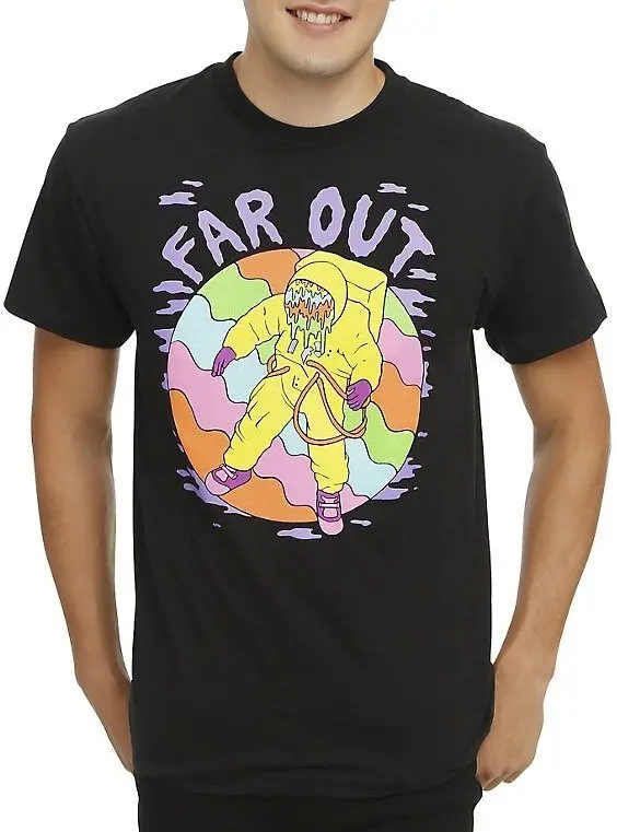 Hot Topic Mens Far Out Astrounaut Funny Trippy Black T Shirt New Xs S