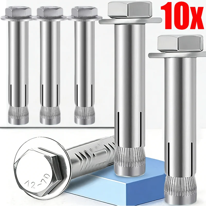M6 M8 M10 M12 Stainless Steel Expansion Bolts External Hex Nut Expansion Screw Bolts Anchors Fasteners Metal Bolt for Concrete