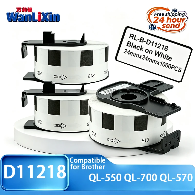 DK-11218 D11218 DK 11218 Термобумажные этикетки 24 мм x 24 мм x 1000 шт. Совместимы с принтерами Brother QL570, QL-700, QL-550.
