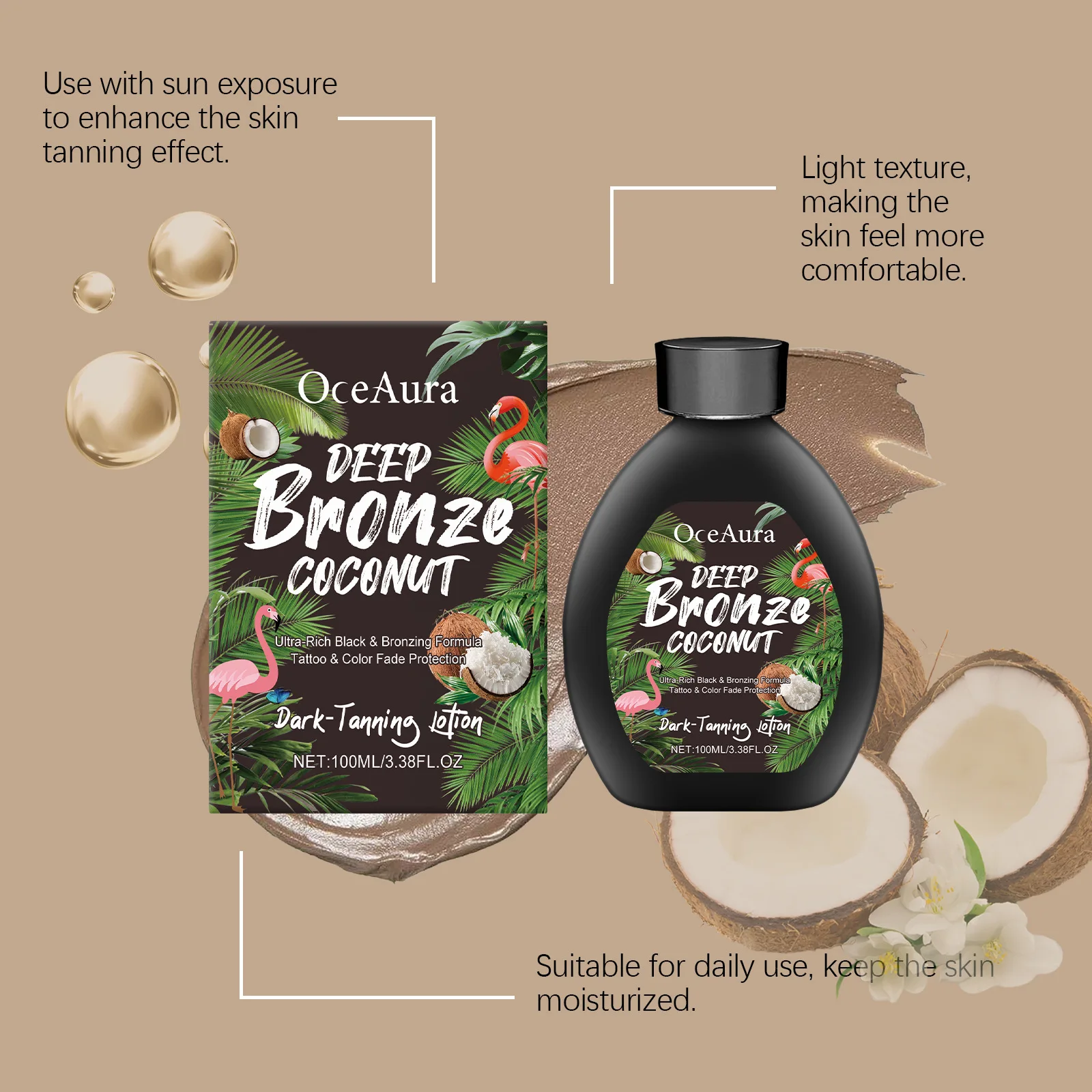 Self Tanning Lotion Lasting Bronzer Dark Wheat Sunless Fake Tan Summer Solarium Moisturizing Nourish Coconut Body Tanner Cream