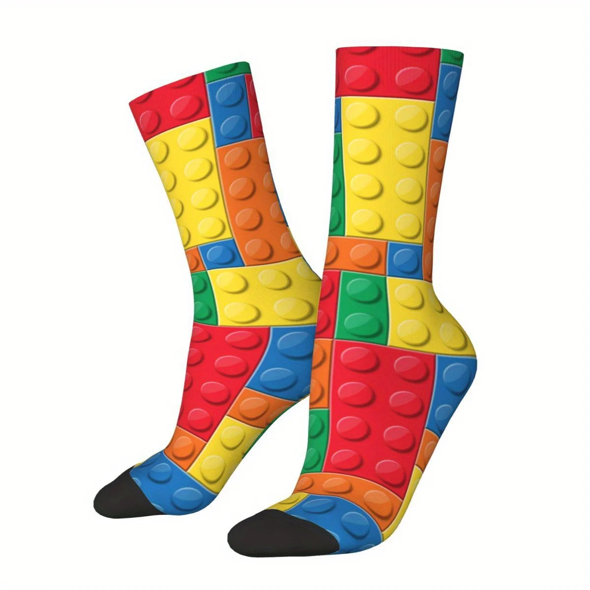 1 Pair of Printed Colorful Building Blocks Novelty Socks