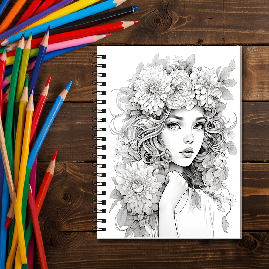 Elegant woman Adult Coloring Book - 8.3x 11.2 Inch 22 Page Coloring Book - Helps Reduce Stress and Ease Emotions