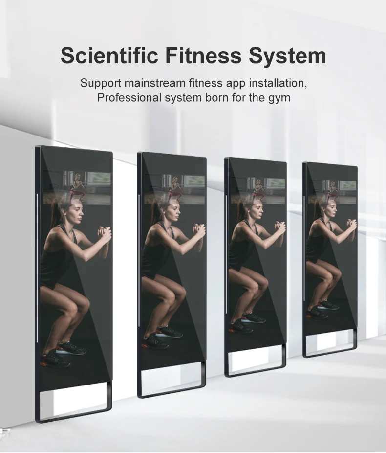 43" Interactieve Glazen TV Gymapparatuur Magische Gymspiegel Android Touchscreen Slimme Spiegel Fitness Slimme Spiegel