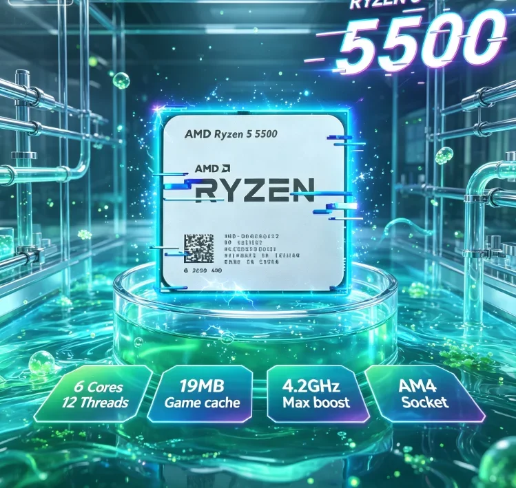 Air Cooler Friendly AMD Ryzen 5 5500 CPU 6 Core 12 Thread 65W 4.2GHz AM4 16MB L3 Cache Low Heat Gaming Processor No Cooler
