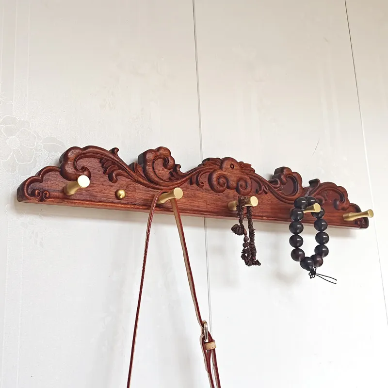 New rosewood coat hook hedgehog red sandalwood sticky hook hanger solid wood wall hanging brass long row hook coat rack