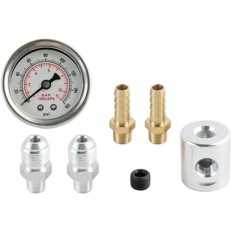PHFU-Universal 1/8 NPT Fuel Pressure Gauge Liquid Filled Case And Adaptor Kit For Fuel Injection Systems