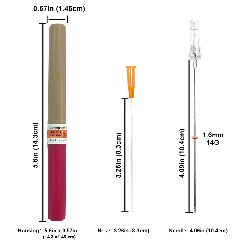 Kit de primeiros socorros médicos, Agulha de descompressão torácica médica, Design Equipamento De Emergência, Pneumotórax De Tensão, Torácica