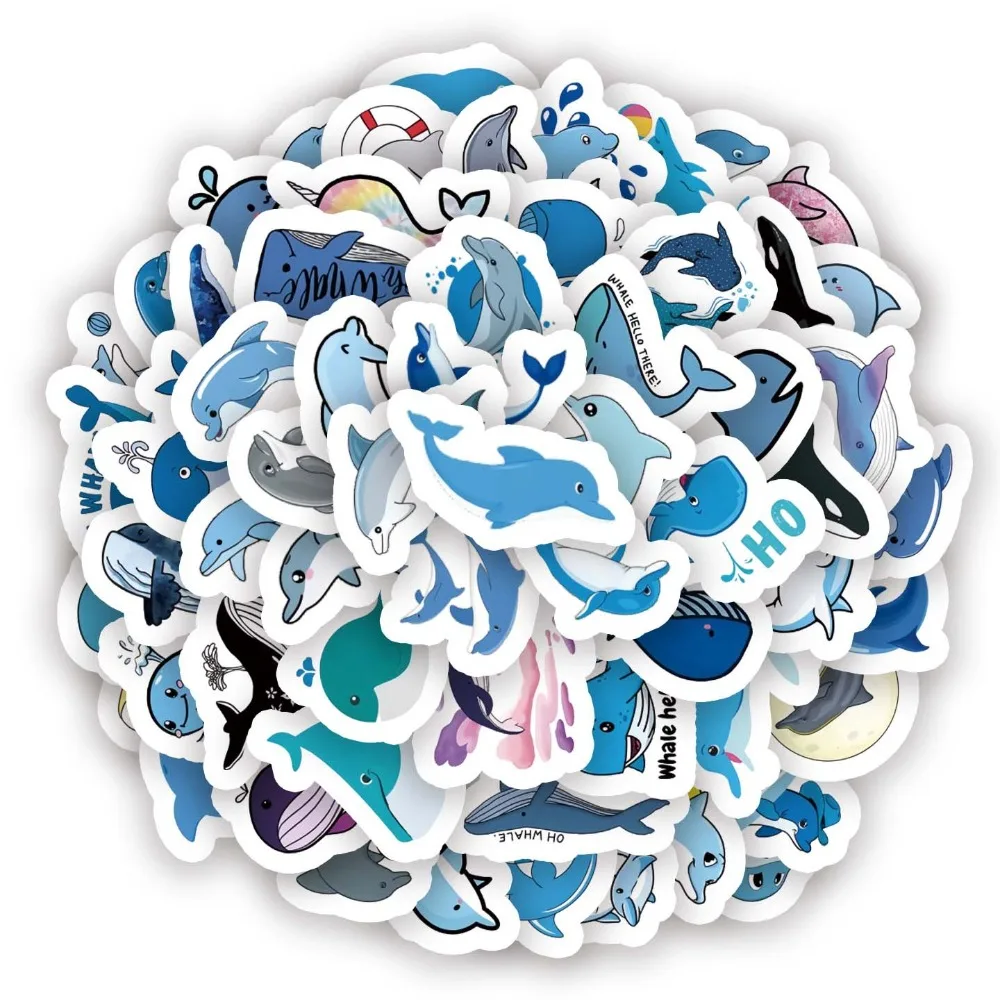 10/100Pcs Blue Cute and Interesting Marine Creatures Shark Stickers Decoration Bicycle Luggage Phone Case Refrigerator Handbook