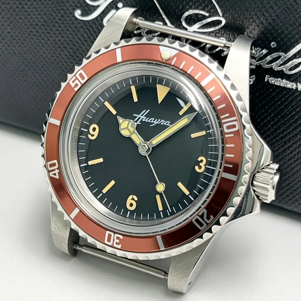39.5Mm Men's Retro Mechanical Wristwatch Domed Acrylic Glass Watch Crystal Water Resistant Stainless Steel Case Rotating Crown