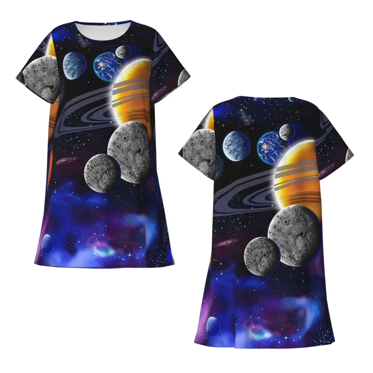 Custom Solar System Space Planets Universe Short Sleeves Nightdress For Sleeping Women Short Sleeve Nightgowns Soft Pajama Dress