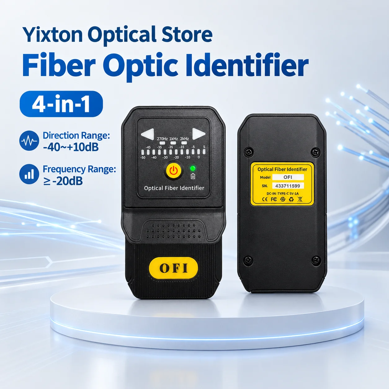 Fiber Optic Signal Identifier VFL Multi-Functional Device Featuring frequencyTesting LED 4-in-1 Clamp Rechargeable FTTH