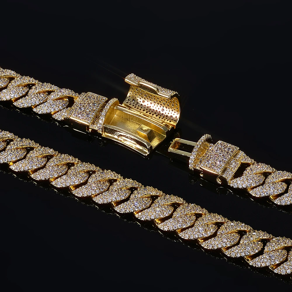 ESKEEM Hip Hop 14mm Iced Out Cuban Chain 5A Cubic Zirconia Miami Bubble Cuban Necklace Bracelet Jewelry Women Men