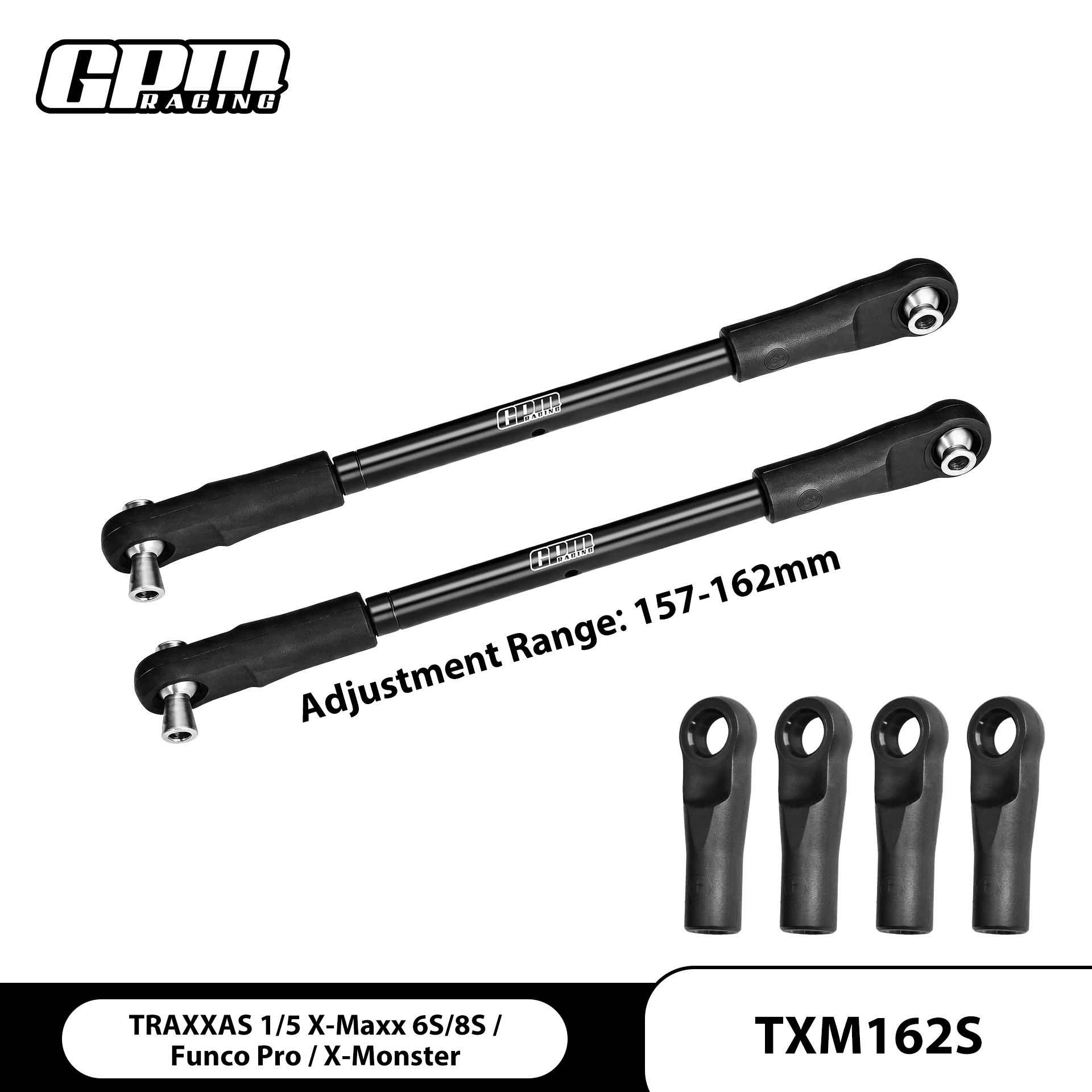 GPM 4140 Carbon Steel Adjustable Front Steering Toe Links 157-162MM 1/5 X-Maxx 8S  1/6 Funco Pro