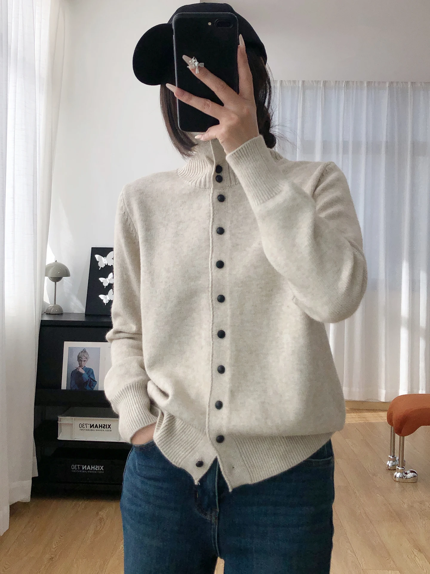 

Soft Thiened Flannel Button-Up Knitwear Women's Autumn Winter Casual Loose Fit Long Sve Warm Color Top