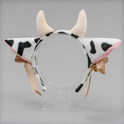 Cartoon Plush Cow Ears Horn Headband with Small Bells Ribbon Bow Anime Hair Hoop Animal Party Cosplay Costume