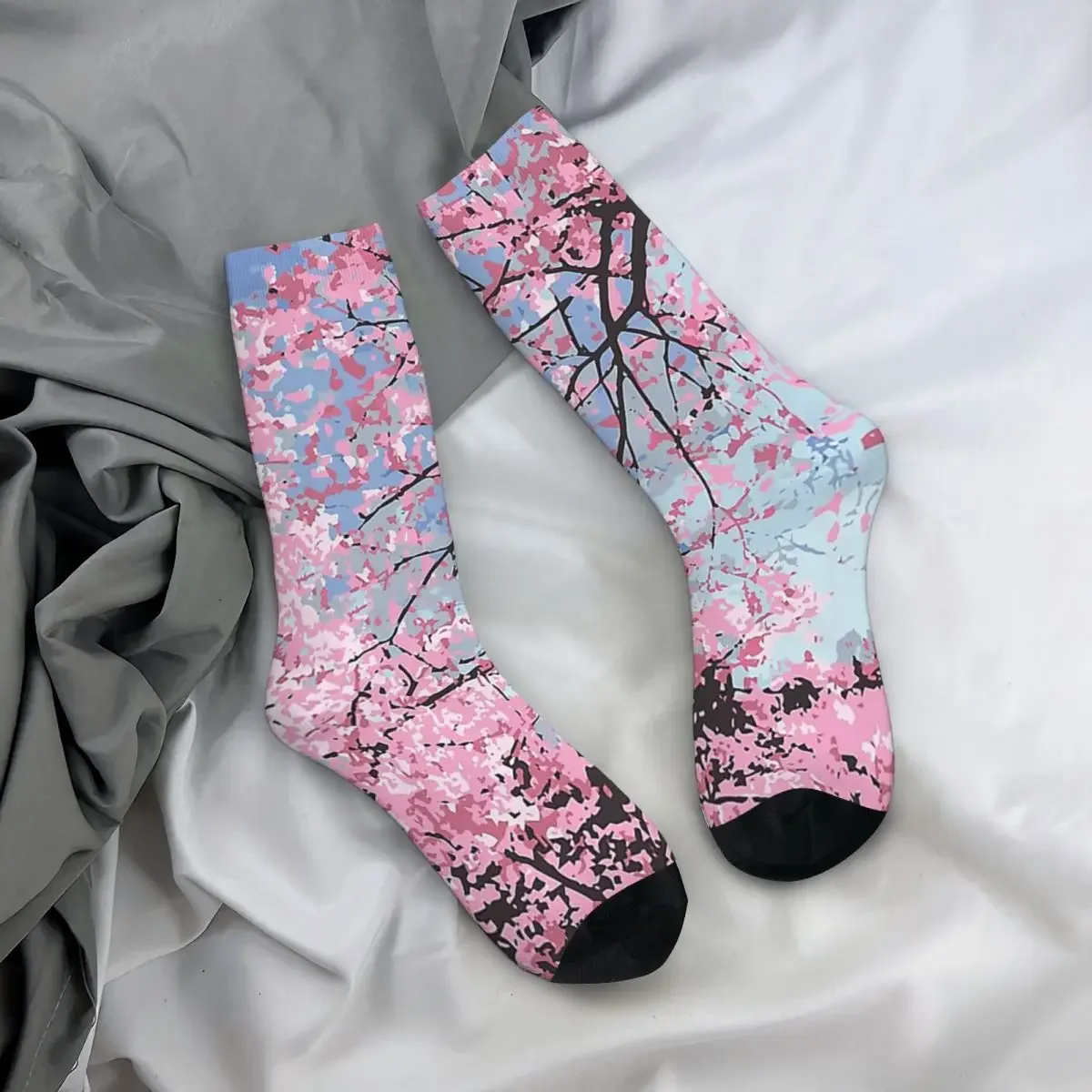 Calcetines de flores de cerezo Harajuku, medias Súper suaves, calcetines largos para todas las estaciones, accesorios para regalos de navidad Unisex