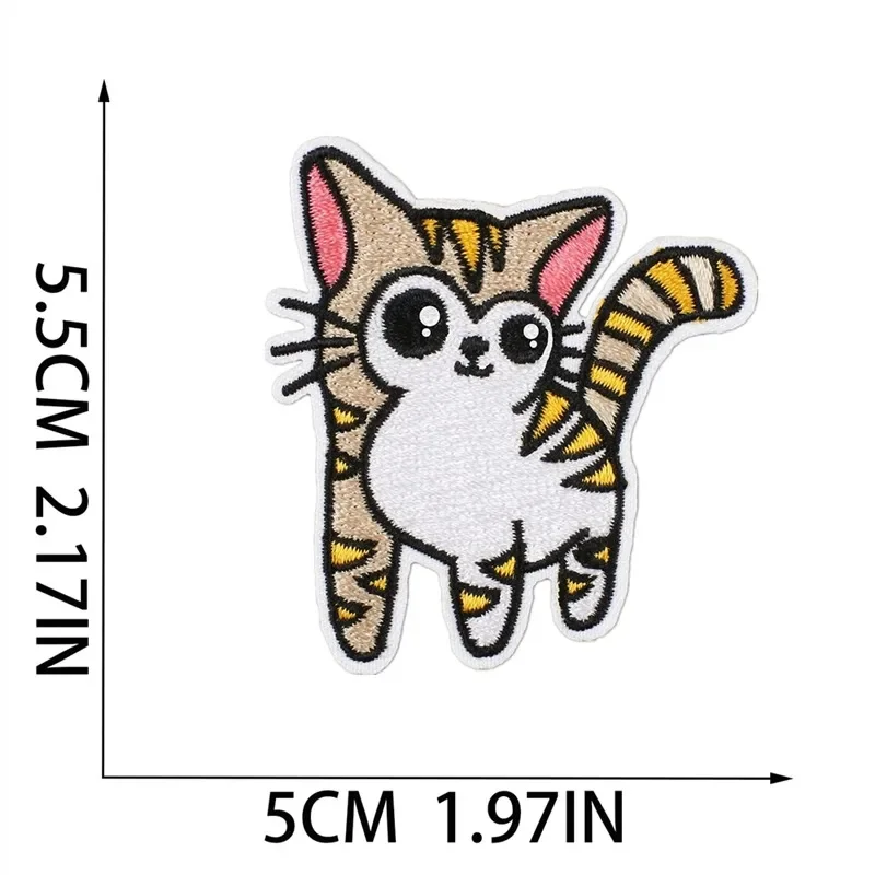 1pcs Patch Stickers Iron On Patches for Clothing Sewing Qute Cat Embroidery Fusible Applique Badge Bag Decoration Stripes