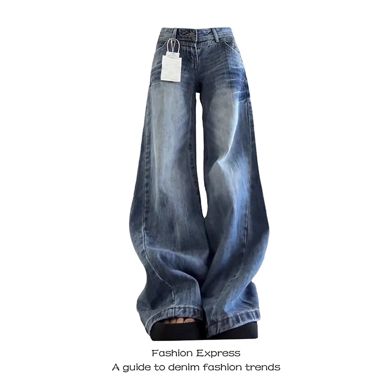 

ZHIZOU Women Blue Y2k Baggy Jeans American 2000s Style Jean Pants Vintage Harajuku Oversize Denim Trousers Clothes Spring 2026