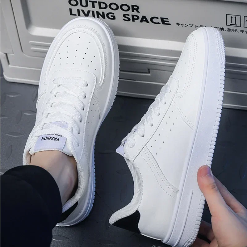 Men's Sneakers Casual Sports Shoes for Men Lightweight PU Leather Breathable Shoe Mens Flat White Tenis Shoes Zapatillas Hombre