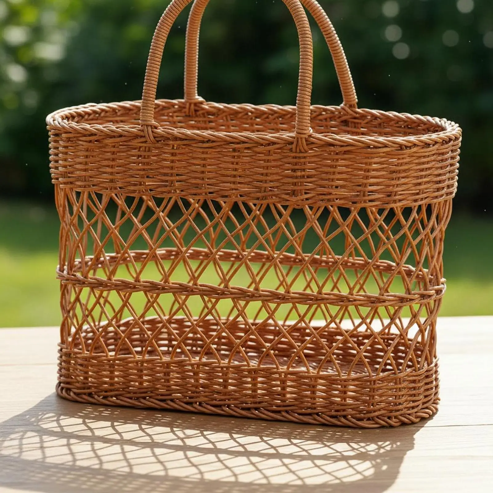 Picnic Storage Basket with Handle Portable Decor Multifunctional Imitation Rattan for Farmhouse Beach Dining Table Home Bread