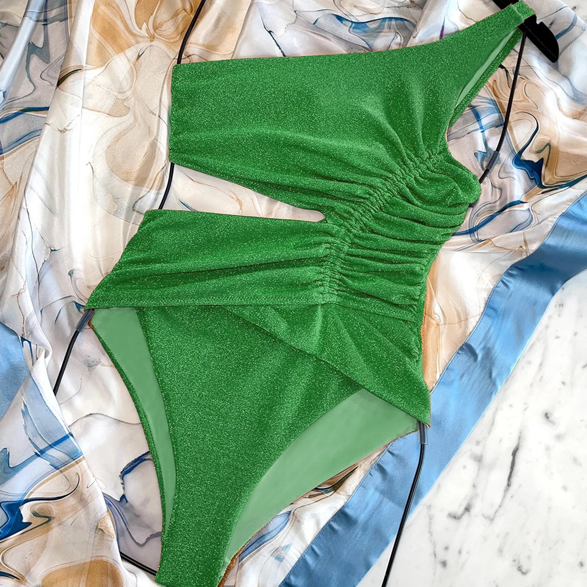 Women One Piece Swimsuit One Shoulder Female Swimwear Sexy Ruffle Swimming Suits Beachwear High Cut Monokini Bathing Suit Biquin