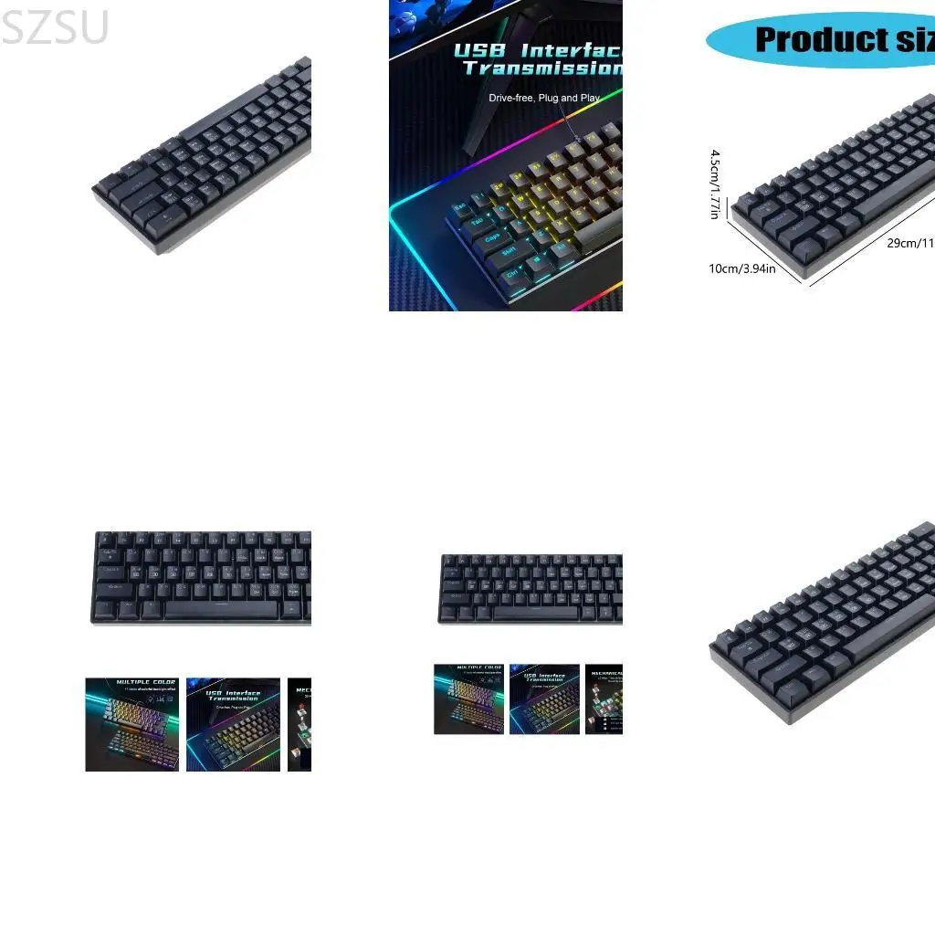 

Игровая клавиатура SZSU, полноразмерная тихая компьютерная клавиатура со светодиодной подсветкой, 61 клавиша, проводная для ПК,