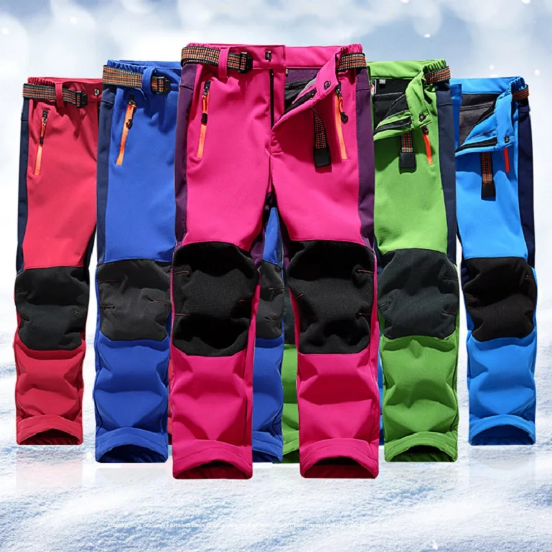 

Girls Boys Waterproof Fleece Lined Knee Protection Hiking Sweat Pants School Kids Climbing Trousers Child Outfit Bottom 5-14 Yr