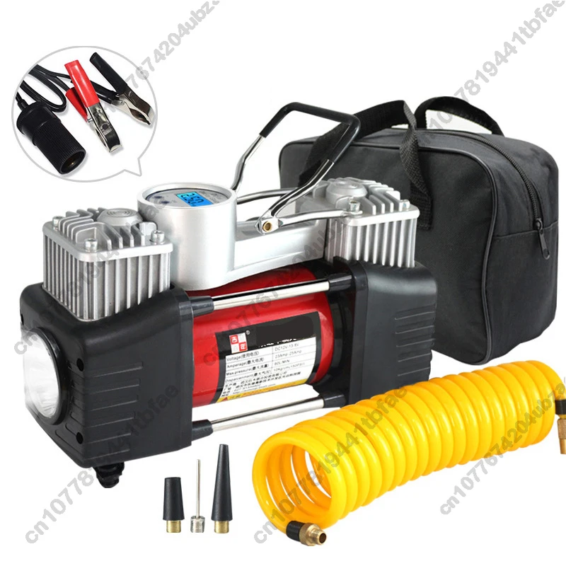 

Digital Pressure Preset 12v Air Compressor Car Tyre Inflator Double Cylinder Metal Car Tire Inflator High Pressure Air Pump