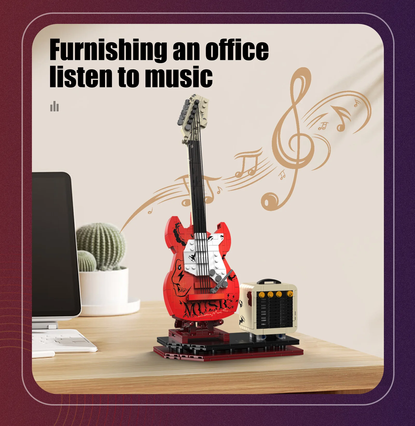 Creative Small Particle Guitar Building Kit With Bluetooth Audio Function DIY Assemble Toy Stylish Desktop Home Ornament Present