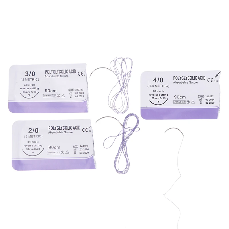 NEW SALE 1Pcs Absorbable Suture Thread Pet Dog Specific PGA 90CM With Needle 2-0 3-0 4-0 Teaching Demonstrations Exercises Use